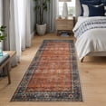 thumbnail image 3 of Bloom Rugs Washable Non-Slip 10 ft Runner - Orange/Teal Blue Traditional Bordered Runner for Entryway, Hallway, Bathroom, and Kitchen - Exact size: 2.5' x 10', 3 of 10
