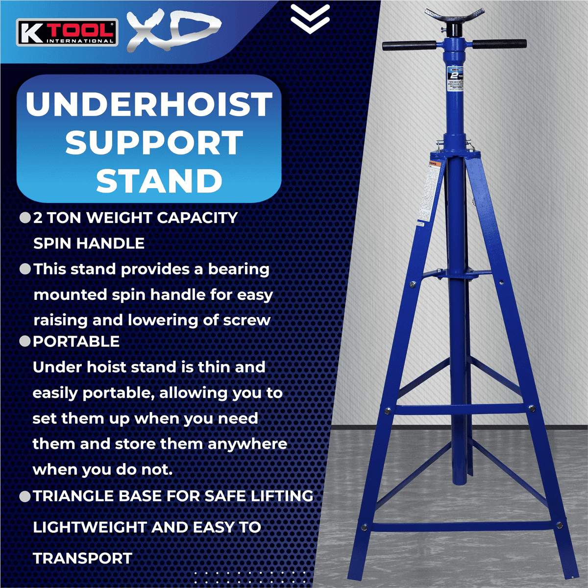 K Tool XD61002 2 Ton Under Hoist Tripod Stand, Adjustable K Tool XD61002 2 Ton Under Hoist Tripod Stand, Adjustable