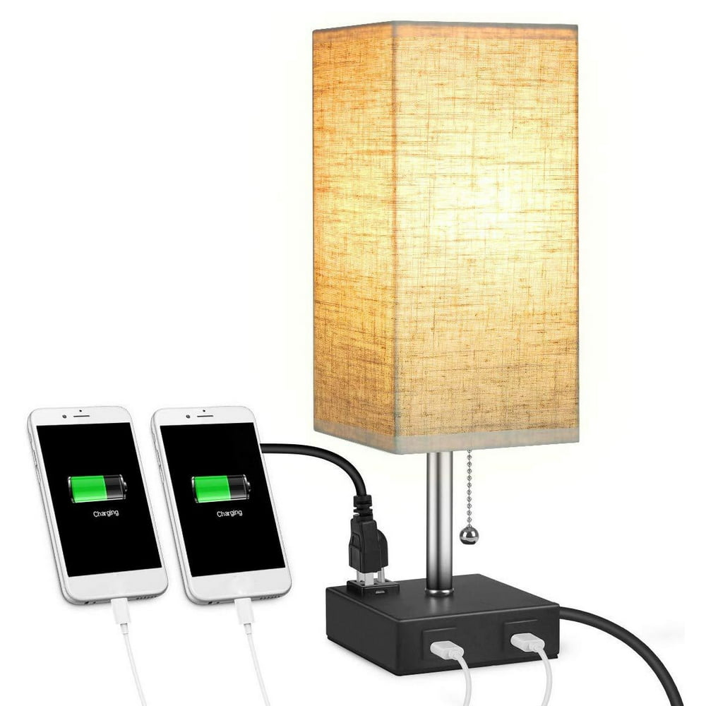 Table Lamp Bedside Desk Lamp 2 USB charging Ports with E26 Warm White