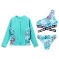 thumbnail image 3 of Doomiva 3 Pcs Printed Rash Guard Sets for Girls Upf 50+ Swim Cover Shirts One Shoulder Bikini Beach Tankini Bathing Suit Leaf 16, 3 of 5