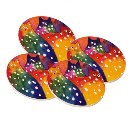 

KuzmarK Sandstone Drink Coaster (set of 4) - Two-Toned Polka-Dot Chunky Kitties Abstract Cat Art by Denise Every