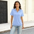 thumbnail image 4 of Womens Polo Shirts Short Sleeve Banded Bottom Tops Business Casual Tops Collared V Neck Dressy Blouses Sky Blue S, 4 of 4