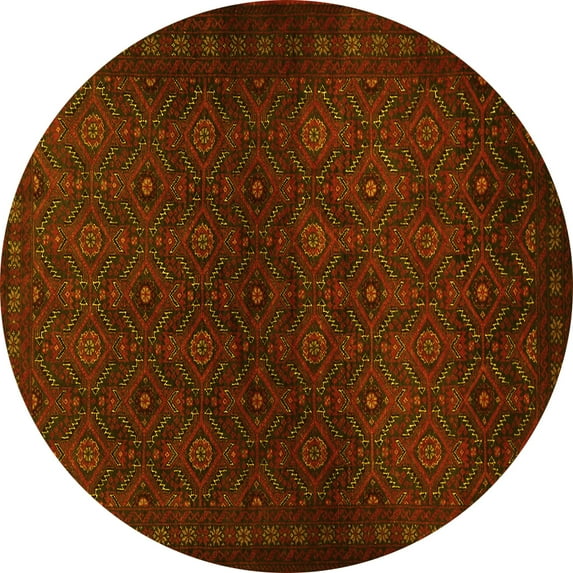 Ahgly Company Machine Washable Indoor Round Persian Yellow Traditional Area Rugs, 4' Round
