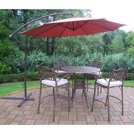 Oakland Living Elite Cast Aluminum 5 Piece Patio Bar Set With Oakland Living Elite Cast Aluminum 5 Piece Patio Bar Set With Cushions And Cantilever Umbrella