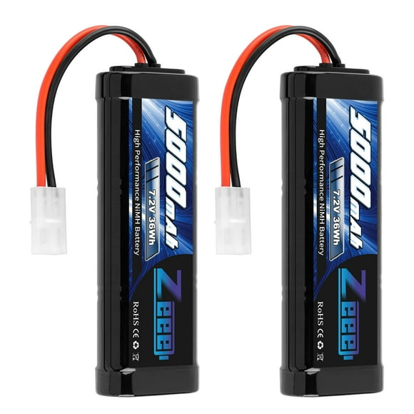 Zeee 7.2V 5000mAh NiMH Battery with Tamiya Plug 6-Cell Rechargeable Battery Pack High Power for RC Car Truck Truggy Buggy Associated HPI Losi Kyosho Tamiya Hobby Models(2 Pack)
