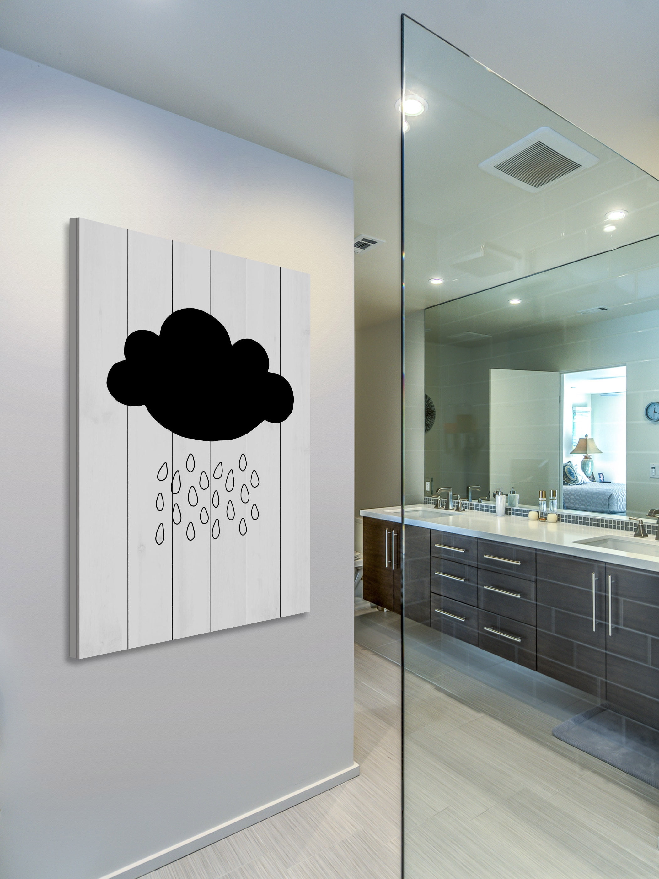 "Black Cloud" Painting Print on White Wood