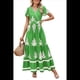 thumbnail image 2 of Vestido de Corta con Cuello en V, Estampado Floral, Bolsillos y Mangas Acampanadas, Verde XXL, 2 of 7
