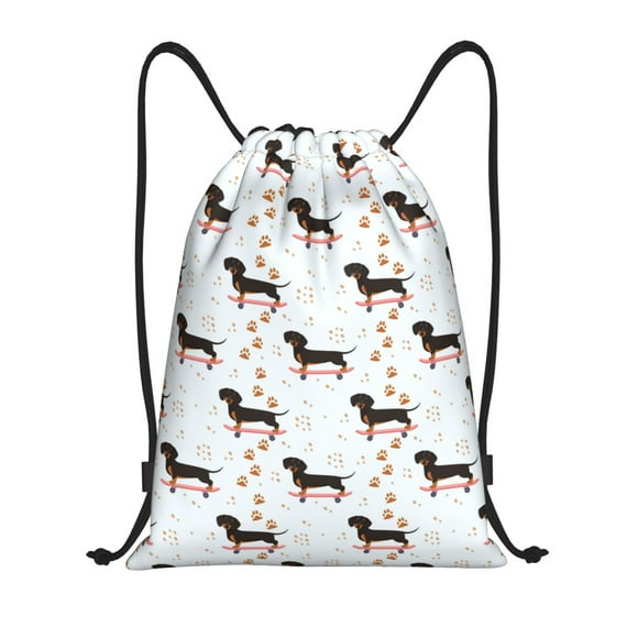 Saiise Dachshund On A Skateboard Pattern Sports Drawstring Backpack - String Swim Gym Bag with Wet Proof Pocket for Women&Men-Small