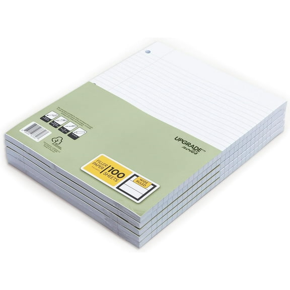 Wide-Ruled Filler Paper, 500 Sheets 11” x 8.5”, Thick Paper Resists Ink Bleed, 3-hole Punched Loose-leaf Paper for 3-ring Binders: 5 packs of 100 sheets