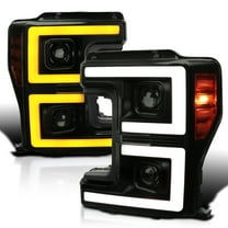 Spec-D Tuning Black Smoke Projector Headlights w/ LED Sequential Turn Signal Switchback Compatible with 2017-2019 Ford F-250, F-350, F-450, F-550 Super Duty, Left   Right Pair Headlamps Assembly