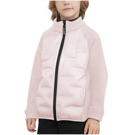 IVEYRTF Childrens Winter Light Down Jacket Casual Coat for Boys and Girls Warm Outerwear Long Sleeve No Hood Puffy Coat Kids Daily Wear Cold Weather Apparel(Pink 5-6 Years)