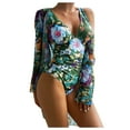 thumbnail image 1 of Acyse Womens Bikinis for Summer Clearance Juniors Long Sleeve Cover Up Split Two Piece Printed Cute Swimsuit, 1 of 3