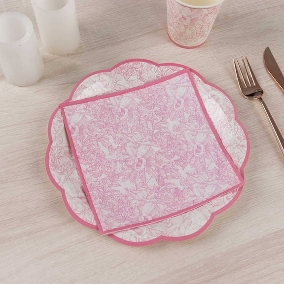 Efavormart 25 Pack Pink Cocktail Paper Napkins with Vintage Floral Print, Soft 2-Ply Highly Absorbent Disposable Beverage Napkins