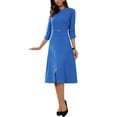 thumbnail image 4 of INSPIRE CHIC Work for Women's Keyhole Neck 3/4 Sleeve Office A-Line Dress with Belt XS Royal Blue, 4 of 6