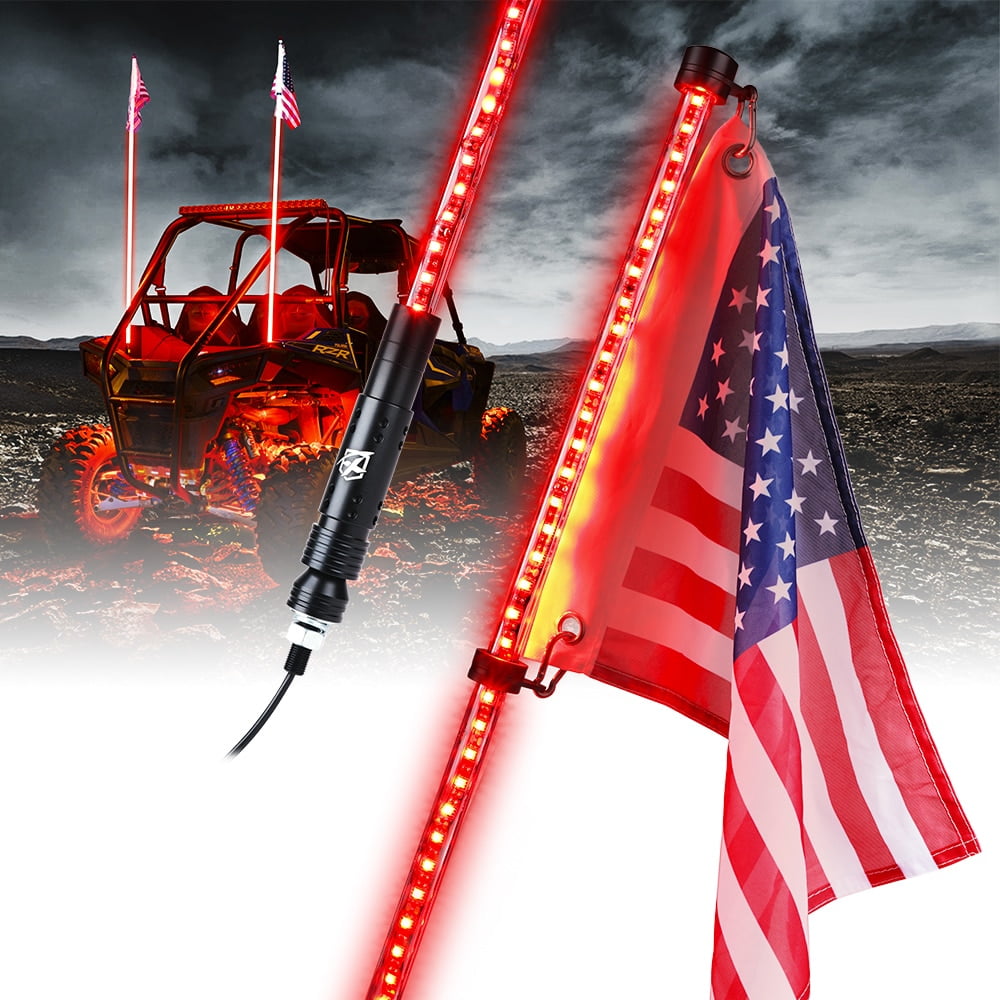 Xprite 5ft Red LED Flag Pole Safety Antenna Whip Light