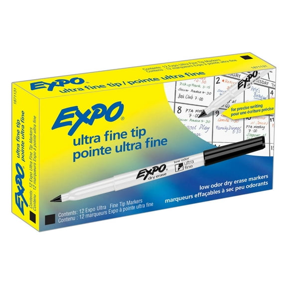 EXPO Low Odor Dry Erase Markers, Ultra-Fine Tip, Black, 12 Count