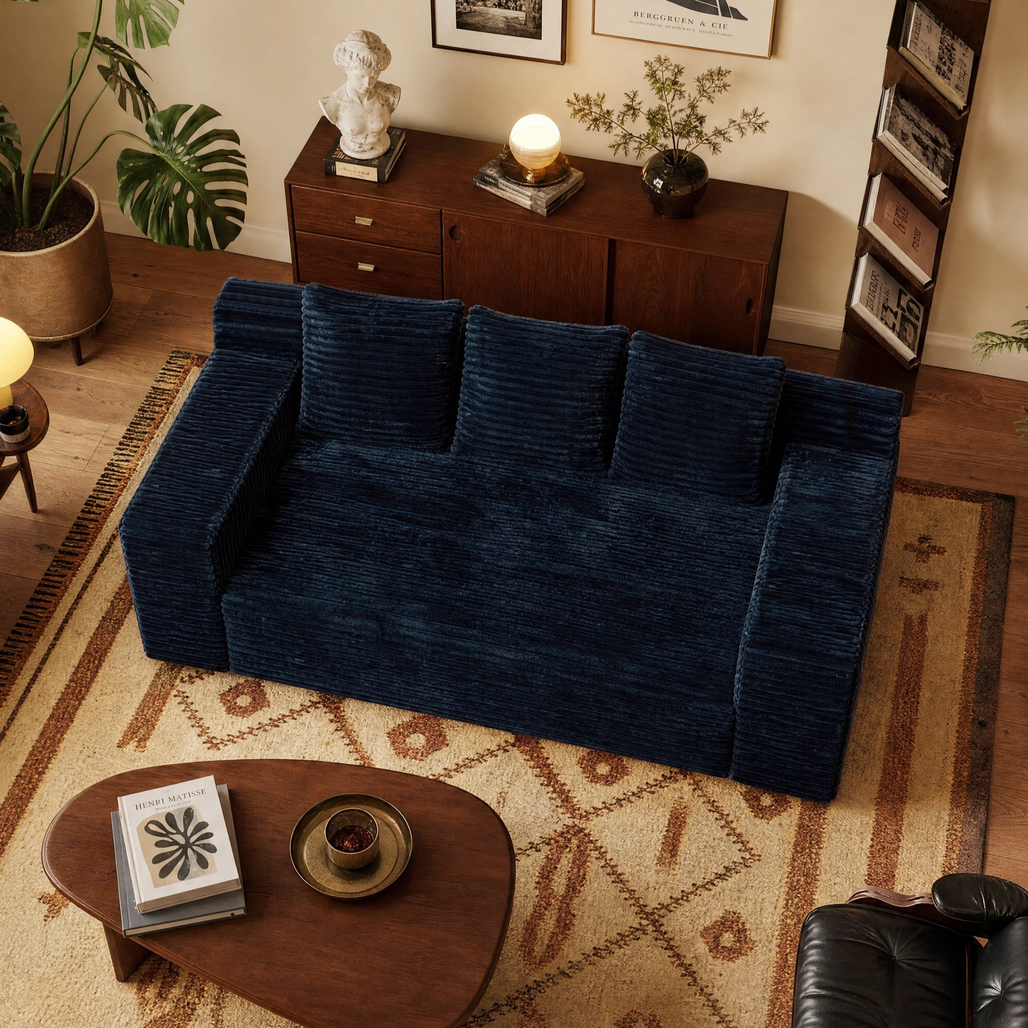 Leumius 72.2" 3-Setaser Sofa with Corduroy Fabric, Deep Seat Couches, Comfy Loveseat Sofa, No Assembly for Living Room Bedroom Conference Room Apartment Black