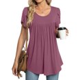 thumbnail image 2 of Usmixi Womens Shirts Comfy Lightweight Petal Sleeve Pleated Swing Tunic Tops Summer Short Sleeve Round Neck Ladies Solid Tops and Blouses Pink XXL, 2 of 6