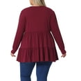 thumbnail image 4 of DARING DIVA Women's Plus V Neck Long Sleeve Peplum Babydoll Top 3X Burgundy, 4 of 6