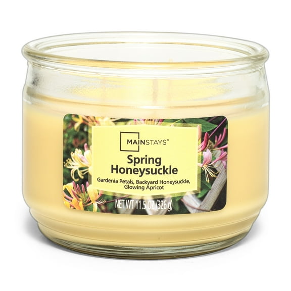 Mainstays Spring Honeysuckle Scented 3-Wick Glass Jar Candle, 11.5 oz