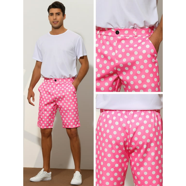 Unique Bargains Men s Polka Dots Shorts Straight Fit Comfort Flat Front Chino Shorts 28 Pink