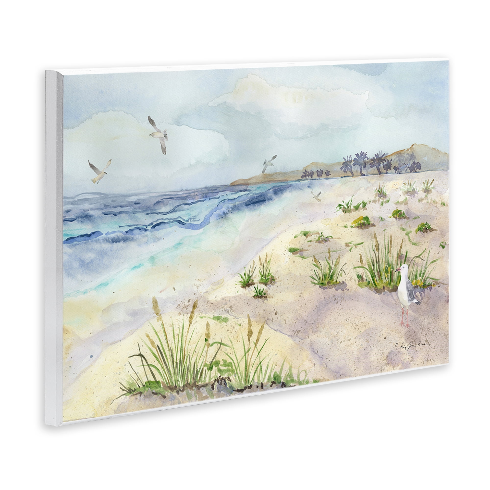 Stupell Industries Seagulls Over Beach Landscape Painting Unframed Art Print Wall Art, 15 x 10