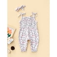 thumbnail image 4 of Seyurigaoka Baby Girls Romper and Headdress, Infant Floral Print Sleeveless Tie-up Shoulder Strap Jumpsuit, Pink/ Red/ White, 4 of 9