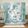 thumbnail image 2 of Rustic Farmhouse Floral Shower Curtain, Country Farm Teal Daisy Flowers Butterfly Abstract Shower Curtain Set, Turquoise Blue Shower Curtains Farmhouse Bathroom Accessories with 12PCS Hooks,70X84IN, 2 of 5