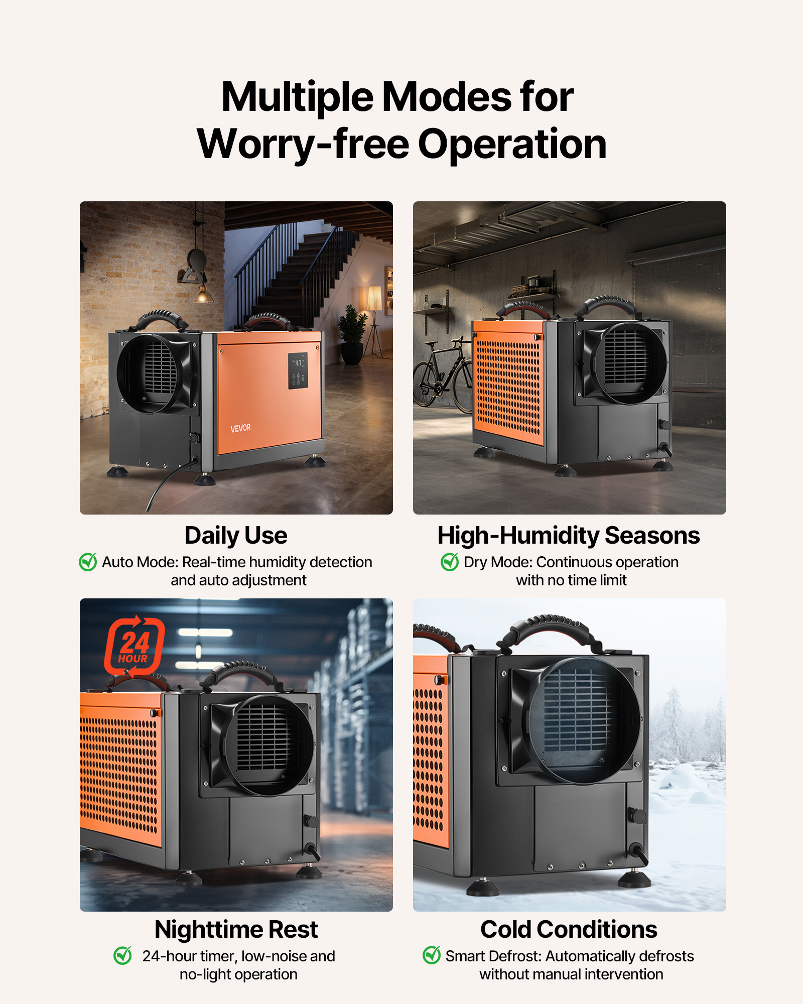 VEVOR 70 Pints Commercial Dehumidifier with Pump, Portable Crawl Space Dehumidifiers for Basement Storage Room Industrial, Auto Defrost/Drainage, Heavy-duty Galvanized Steel, with 2 Drain Hoses