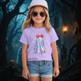thumbnail image 2 of xaweyi Kids Halloween Graphic Shirt Cute Ghost with Bow Short Sleeve Crew Neck Girls Top,Sizes 4-5 Years, 2 of 5