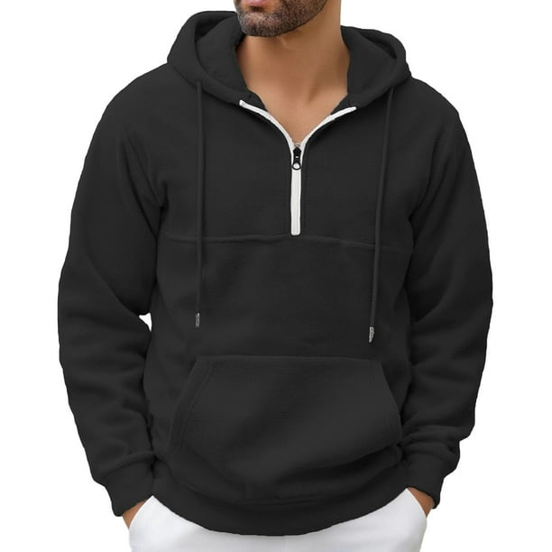 pstuiky manga larga para hombre, Sudadera con capucha de terciopelo para hombre, con cremallera de un cuarto de pie, manga larga, color liso, informal, para hombre Tops casuales para hombres l