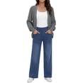 thumbnail image 2 of Asklazy Women's Loose Knit Lantern Seleeve Ribbed Sweater Open Front Caridigan,Grey,M, 2 of 8