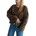 thumbnail image 1 of Suéter Grueso de Punto Informal de Estilo Vintage Multicolor con Patchwork Marrón S, 1 of 5