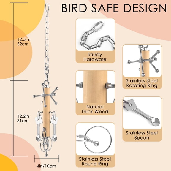 Parrot Pull Spoons Toys - Bird Safe Interactive Toy for Small to Large Parrots