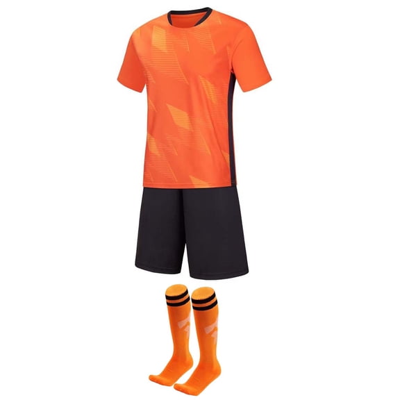 ITSAME Boys Soccer Uniform Set 3-Piece T-Shirt&Shorts with Knee-High Socks Football Training Outfits Orange Size 14