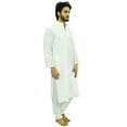 thumbnail image 3 of Atasi Men's White Kurta Pyjama Set Ethnic Punjabi Casual Long Dupion Shirt-Small, 3 of 7