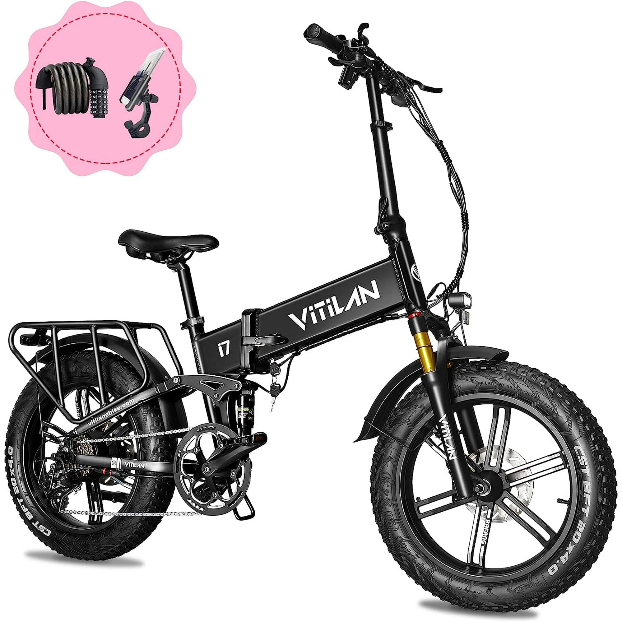 VITILAN i7 Pro 2.0 Folding Electric Bike for Adults Max Speed 28MPH 750W BAFANG Motor 48V 20AH Removable SAM Sung Battery 20 x 4.0 Fat Tire Full Suspension Electric Bicycles Shi mano 8 Speed