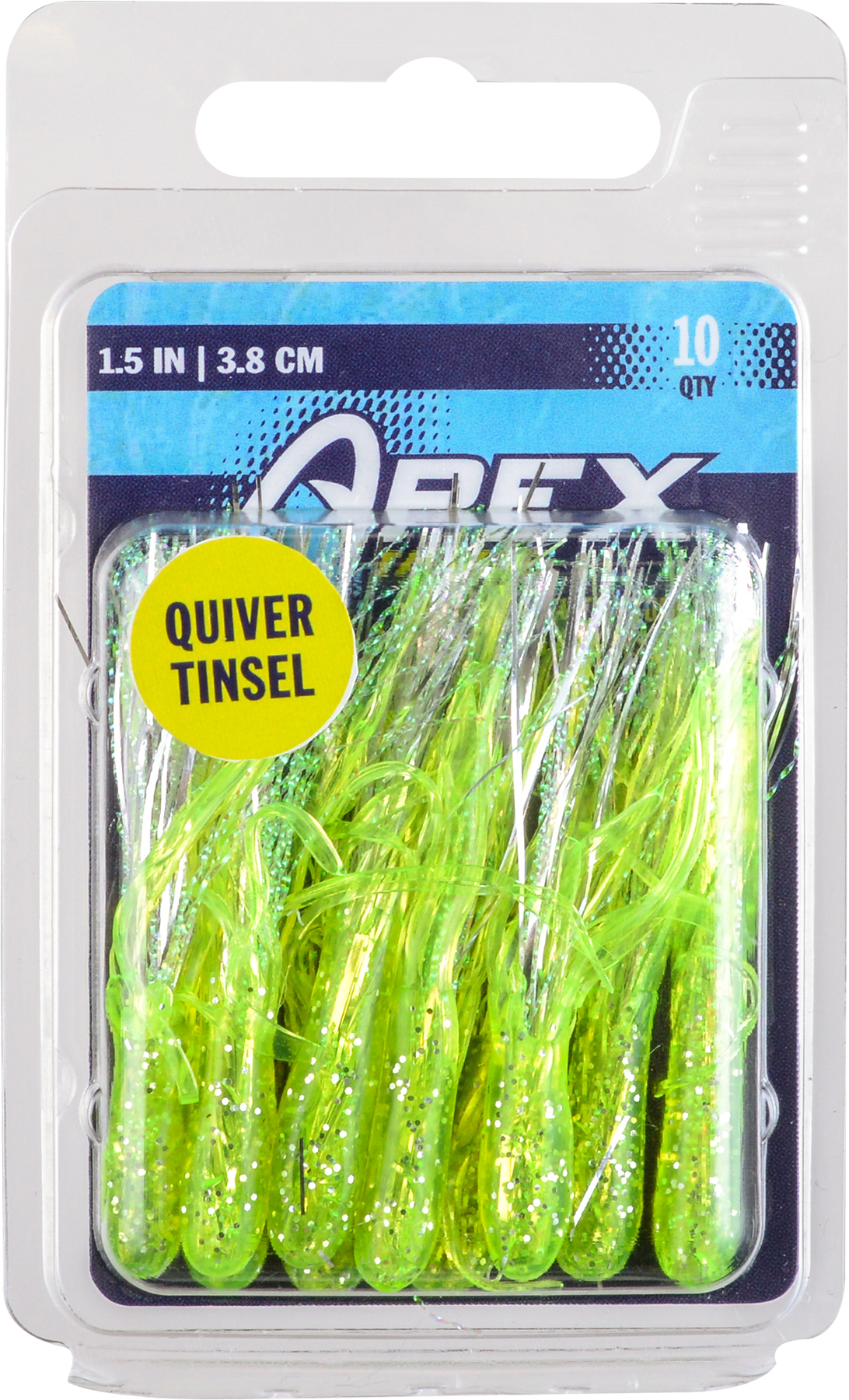 Apex Tackle Tinsel Tail Tube Chartreuse Glitter /Chartreuse Silver 1.5" 10pk, Soft Baits