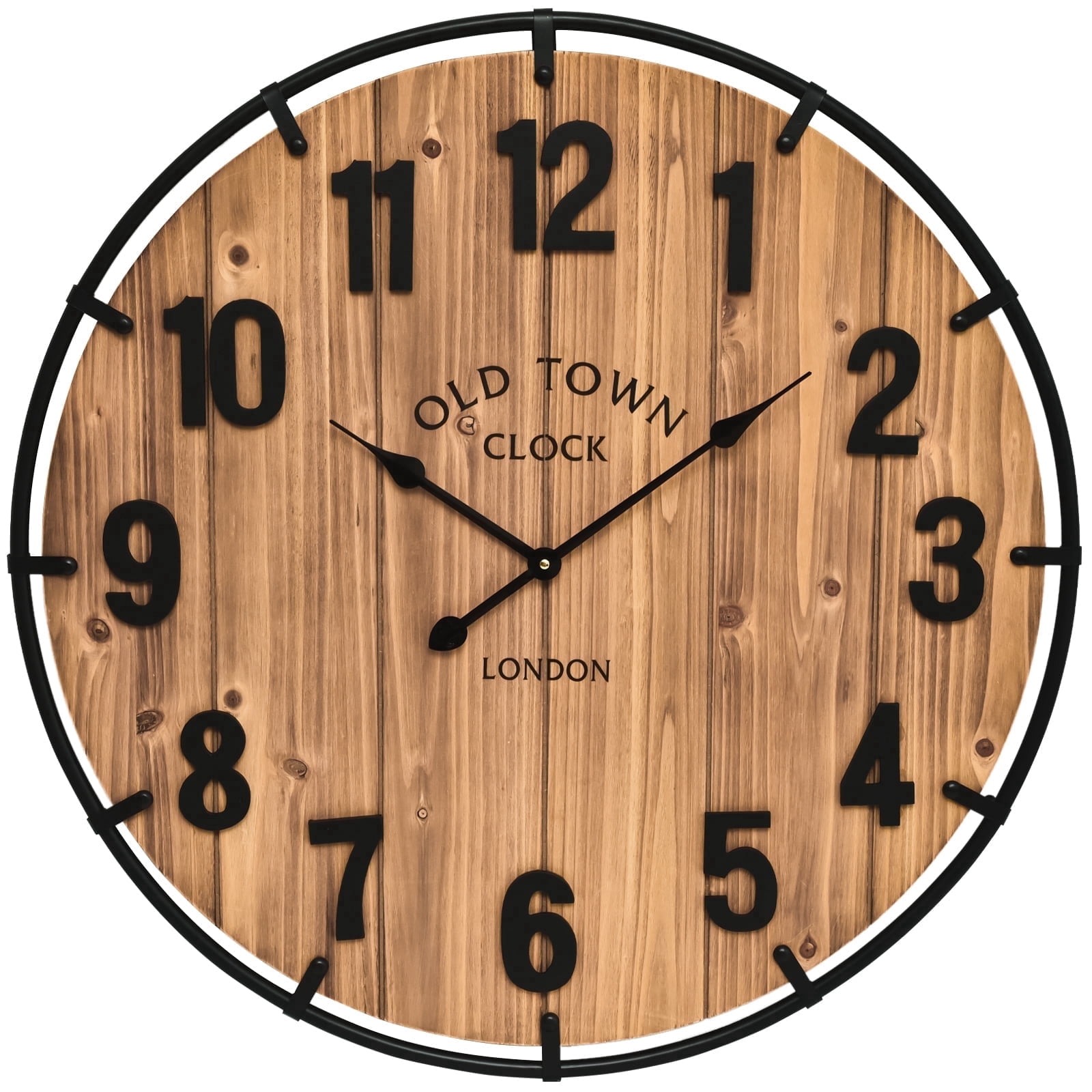 EMAX HOME 30 Large Wood Wall Clock, Silent Round Iron Frame Vintage Clock, Perfect for Living Room