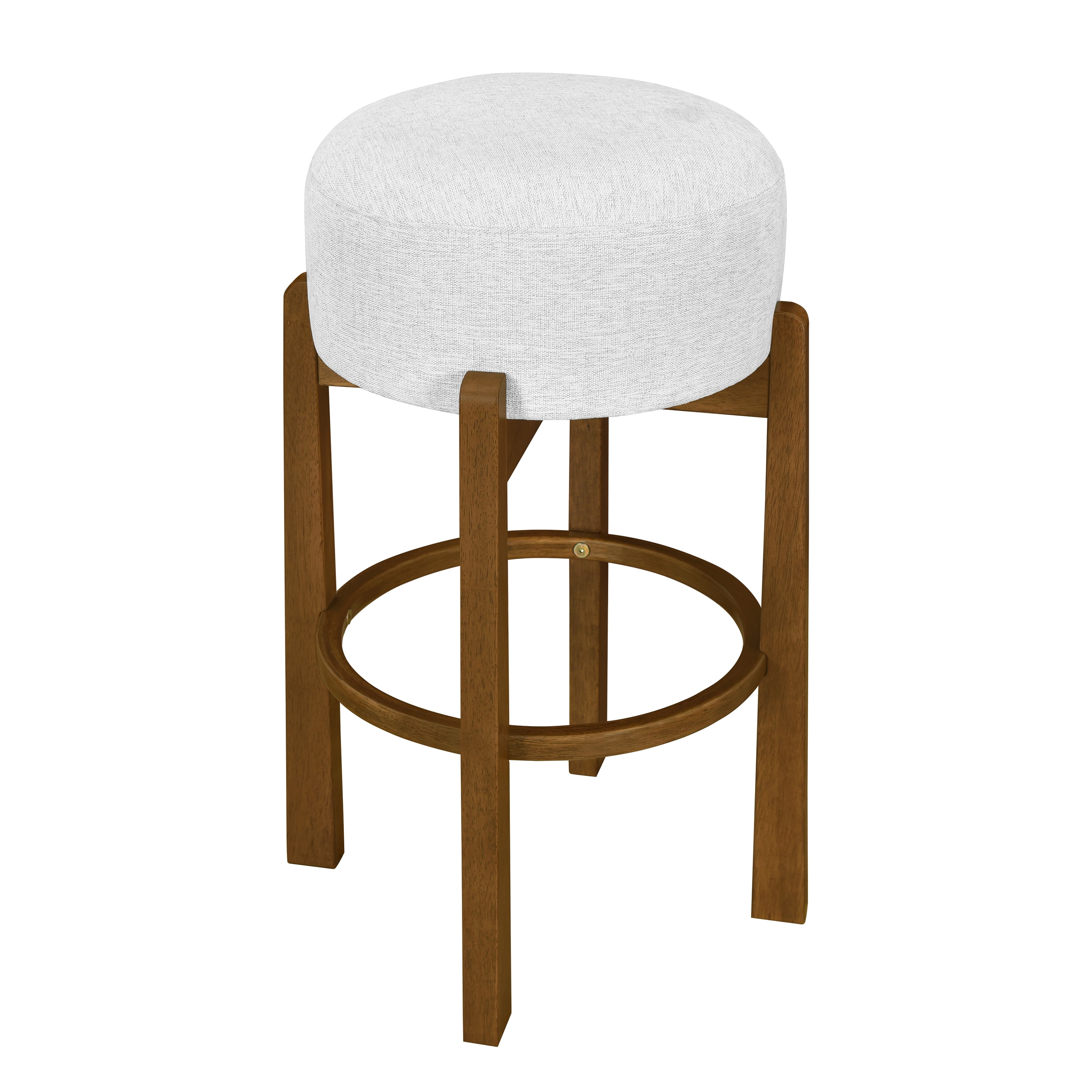 Indoor Wooden Upholstered Barstool, Dark Walnut Finish and Ivory Upholstery, Set of 2
