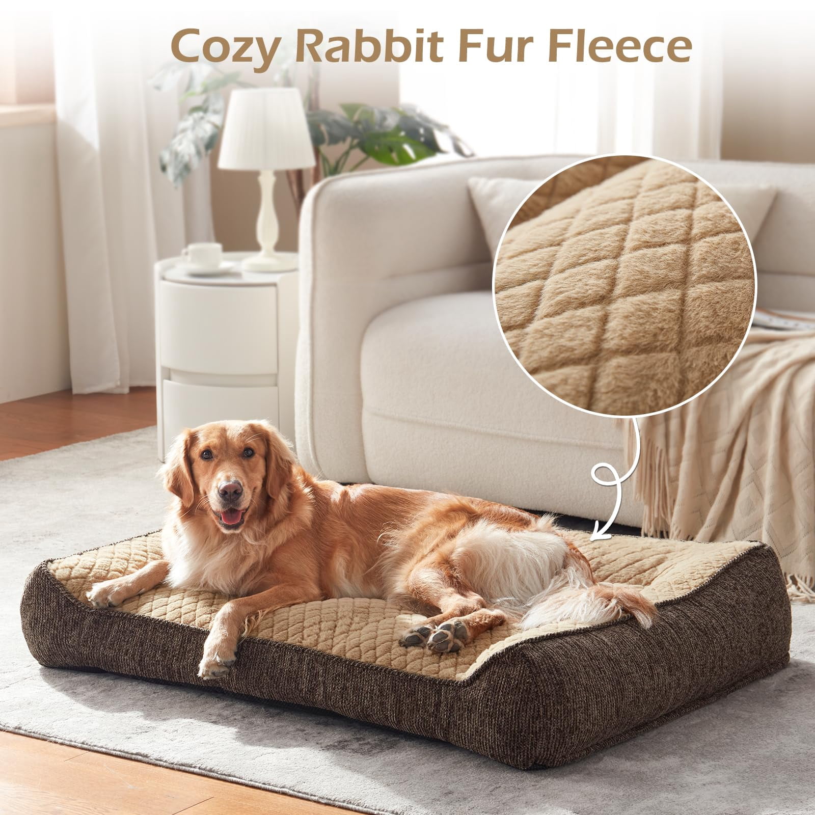 Xl Dog Beds Large Sized  Extra Thick Supportive Big Dogs Couch Bed With Sides Ultra Soft Pet Sofa For Brown 38''x28''
