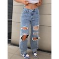 thumbnail image 2 of Women’s Mid Waisted Extreme Ripped Baggy Jeans Light Wash Denim 90s Retro Streetwear Style, 2 of 6