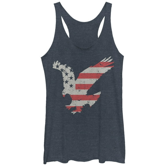 Women's Lost Gods Fourth of July Flying Eagle American Stripe Racerback Tank Top Navy Blue Heather X Large