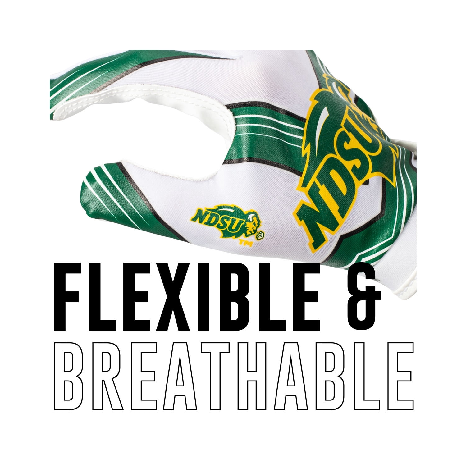 Franklin Sports North Dakota Bison Kids Football Receiver Gloves - Youth Official NCAA College Team Football Gloves - Silicone Palm Receiver Gloves for Kids Ages 7 -10 - Youth Small/Extra Small