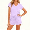 thumbnail image 4 of FRSASU Women's 2 Piece Outfits Casual Short Sleeve Pullover Tops and Drawstring Shorts Pants Lounge Sets Purple, 4 of 7