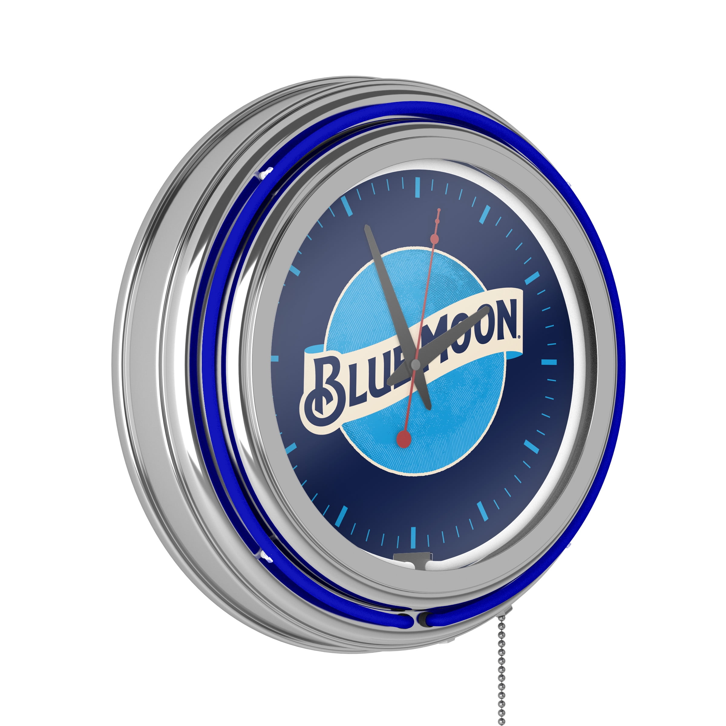 Blue Moon Chrome Double Rung Neon Clock