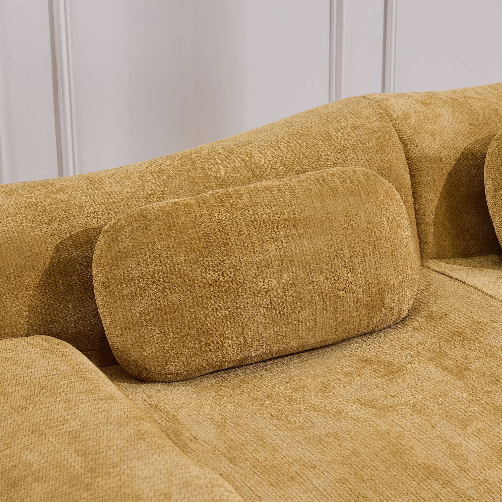 MAYEERTY 3+1 Seat Modular L-Shaped Sectional Sofa with Ottoman, Chenille Upholstered Deep Seat Couch with 3 Throw Pillows, No Assembly for Living Room Bedroom Apartment Small Spaces