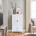 thumbnail image 2 of FFZ 27 inch Accent Tall Tower Storage Cabinet Rustic Wood Sideboard Pantry Buffet with Two Doors Drawers, White, 2 of 13