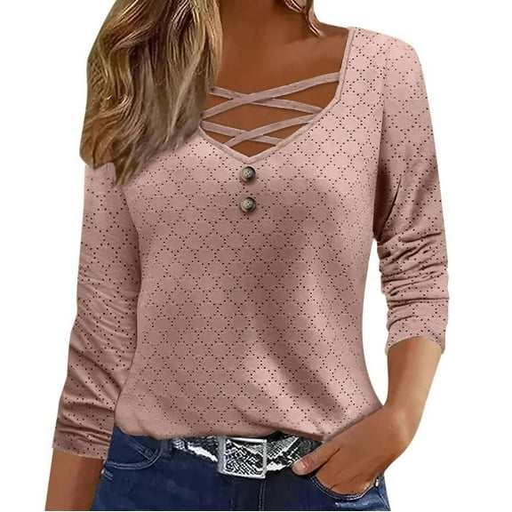 Women's Solid Casual Jacquard Cut Breathable Loose Sleeve Top