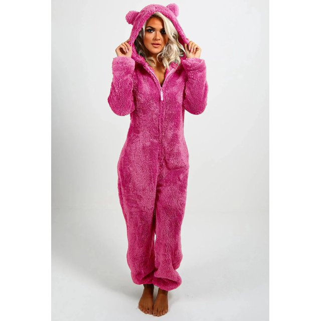 Plus Size Coral Fleece Jumpsuit for Women Christmas Pajamas One-Piece Pyjamas Winter Warm Women Hooded Onesies Sleepwear S-5XL